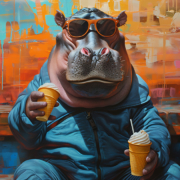Hippo eating ice cream