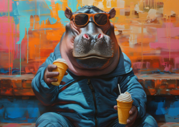 Hippo eating ice cream