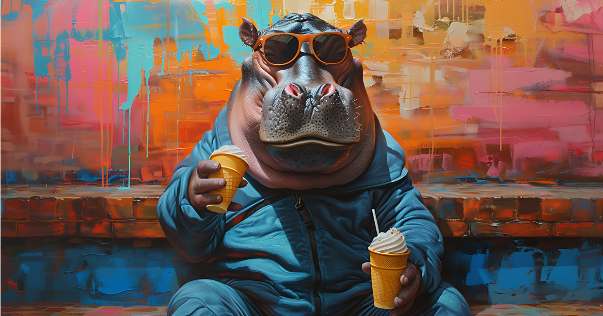 Hippo eating ice cream